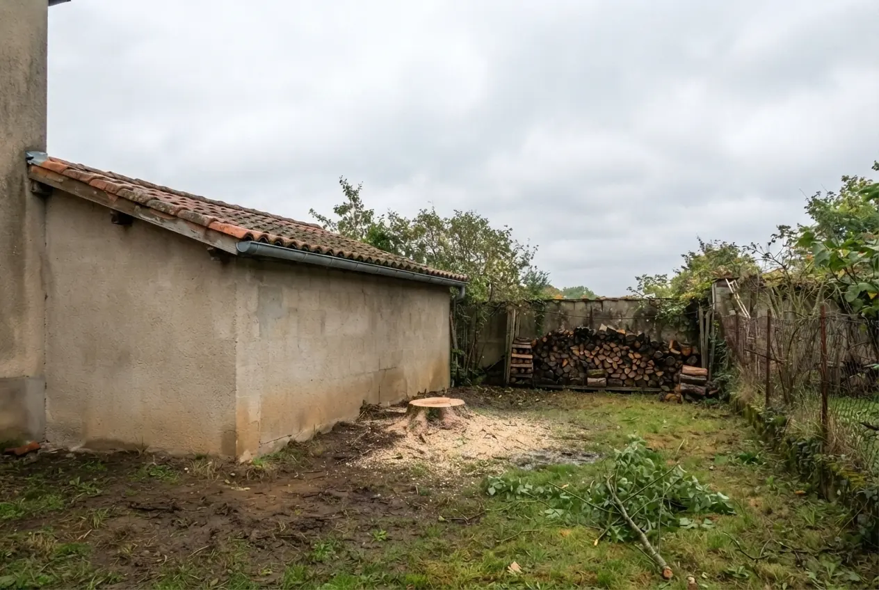 Dépendance dégagée après abattage sécurisé du peuplier