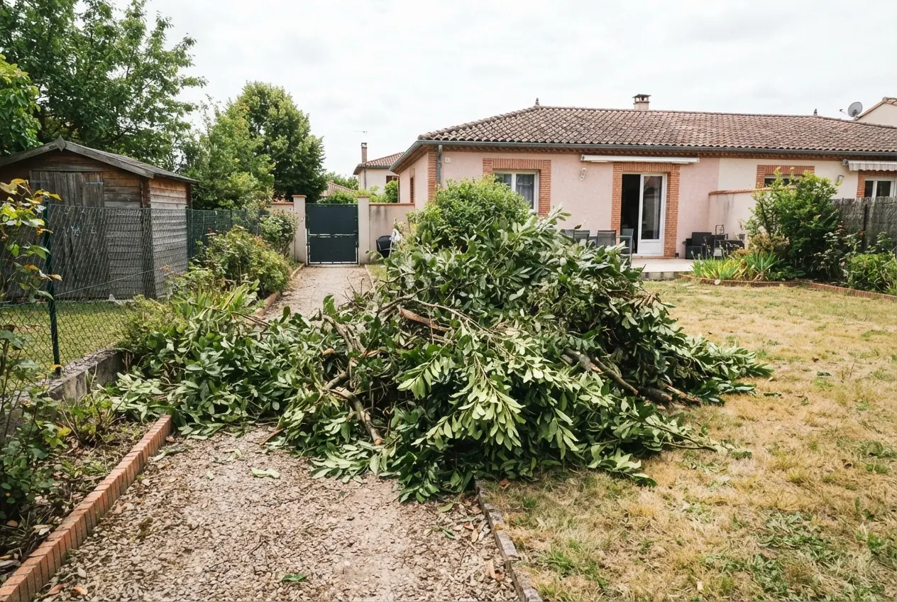 Tas de branches dans un jardin à Montauban