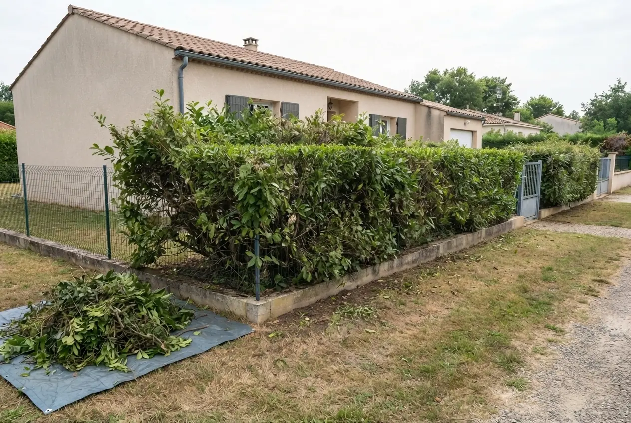 Après chantier haie de clôture remise à niveau à Villemade