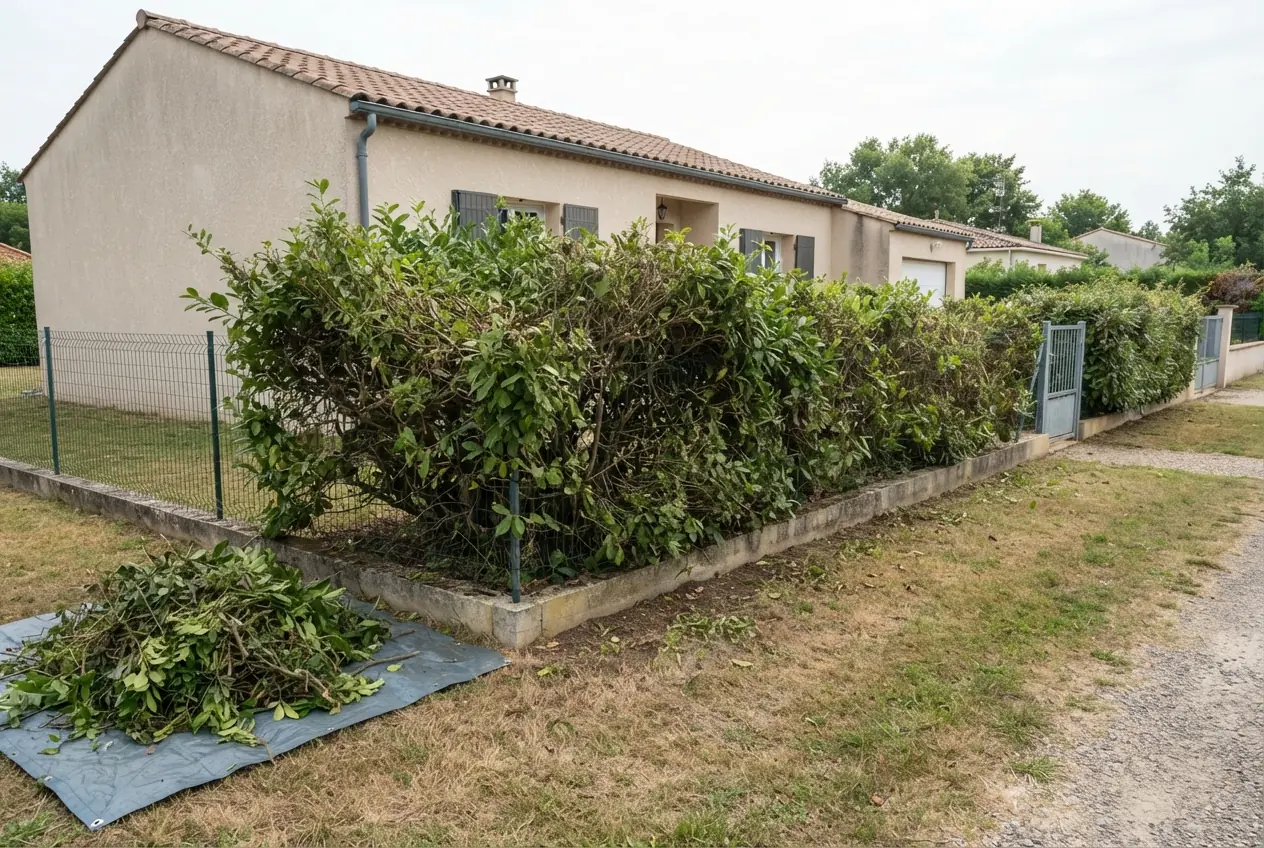 Avant chantier haie de clôture remise à niveau à Villemade